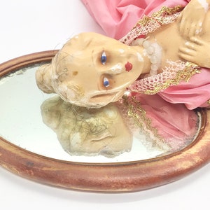 Aged Vintage Rustic Wood Hand Mirror Simple Minimalist for Repurpose or Display