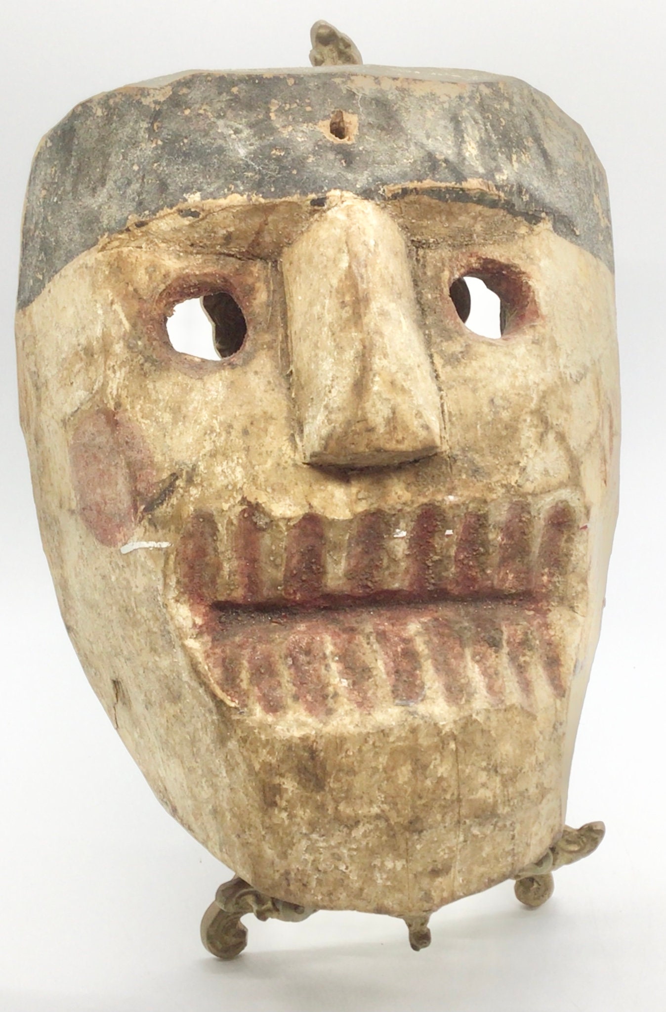 Vintage Mexican Folk Art Carved Wood Skull Zombie Mask Wall Etsy