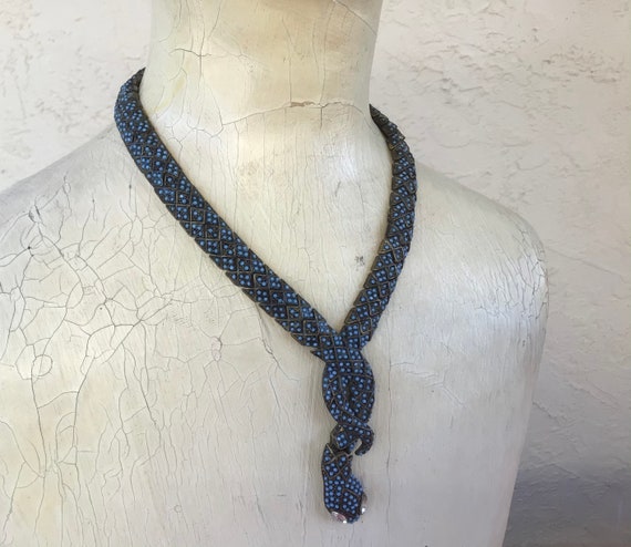 Vintage 90s Articulated Blue Studded Snake Choker… - image 6