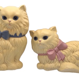 ヴィンテージ 1970年代 Homco プラスチック製 猫 壁飾り ブルー ピンク リボン シャビー コケット