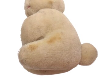 ヴィンテージモヘアのウサギのぬいぐるみ：ニンジンを持った白ウサギ