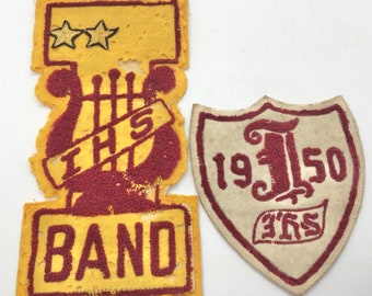 2 Shabby Vintage 1950s IHS Band Jacket Appliques Patches