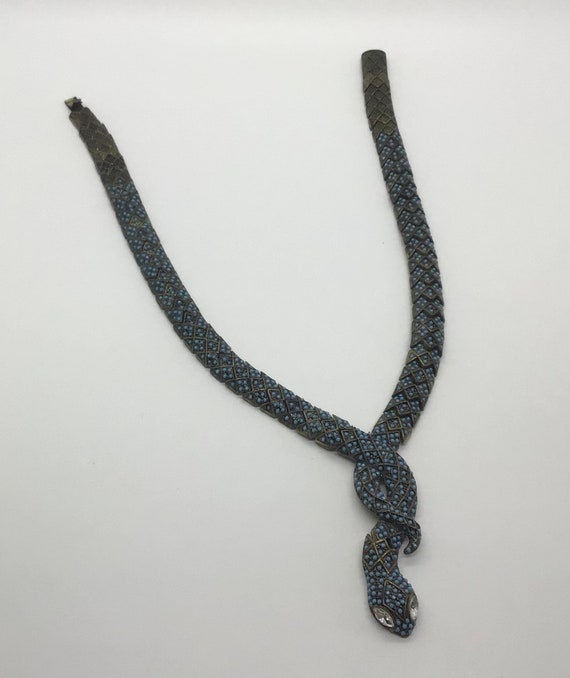 Vintage 90s Articulated Blue Studded Snake Choker… - image 10