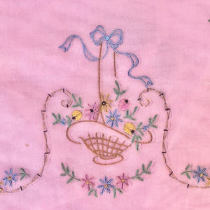 Timeworn Delicate Pink Lace Pillowcase Embroidered Flowers with Bow Imperfect Shabby Distressed Romantic Decor