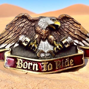 Born to Ride Eagle Emblem, Vintage 1992 Motorcycle Biker Belt Buckle, The Great American Buckle Co.
