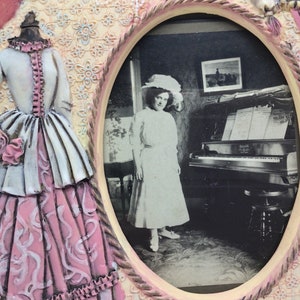 Antique Victorian Lady Woman Photograph Framed in Pink Dress Picture Frame