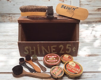 Shoe Shine/boot Cleaning Box. Rustic Wooden Storage Box. Ideal for