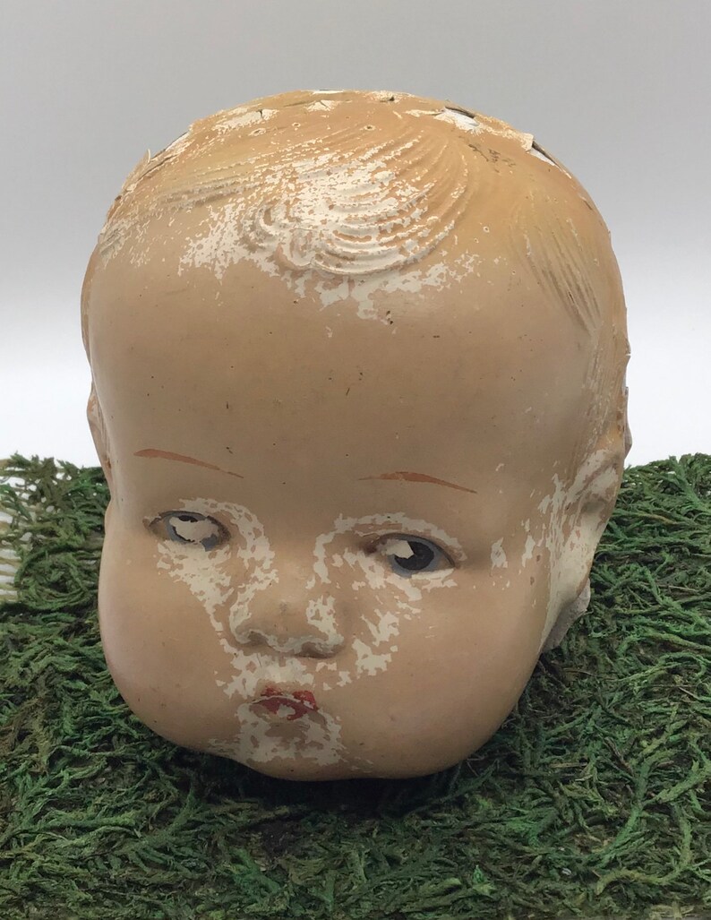 Vintage Timeworn Shabby Blonde Baby Composition Doll Head Creepy