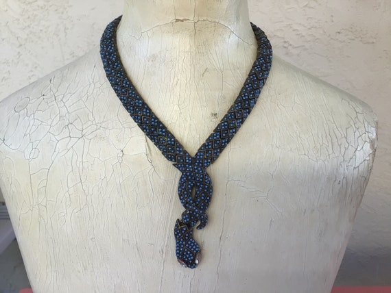 Vintage 90s Articulated Blue Studded Snake Choker… - image 5