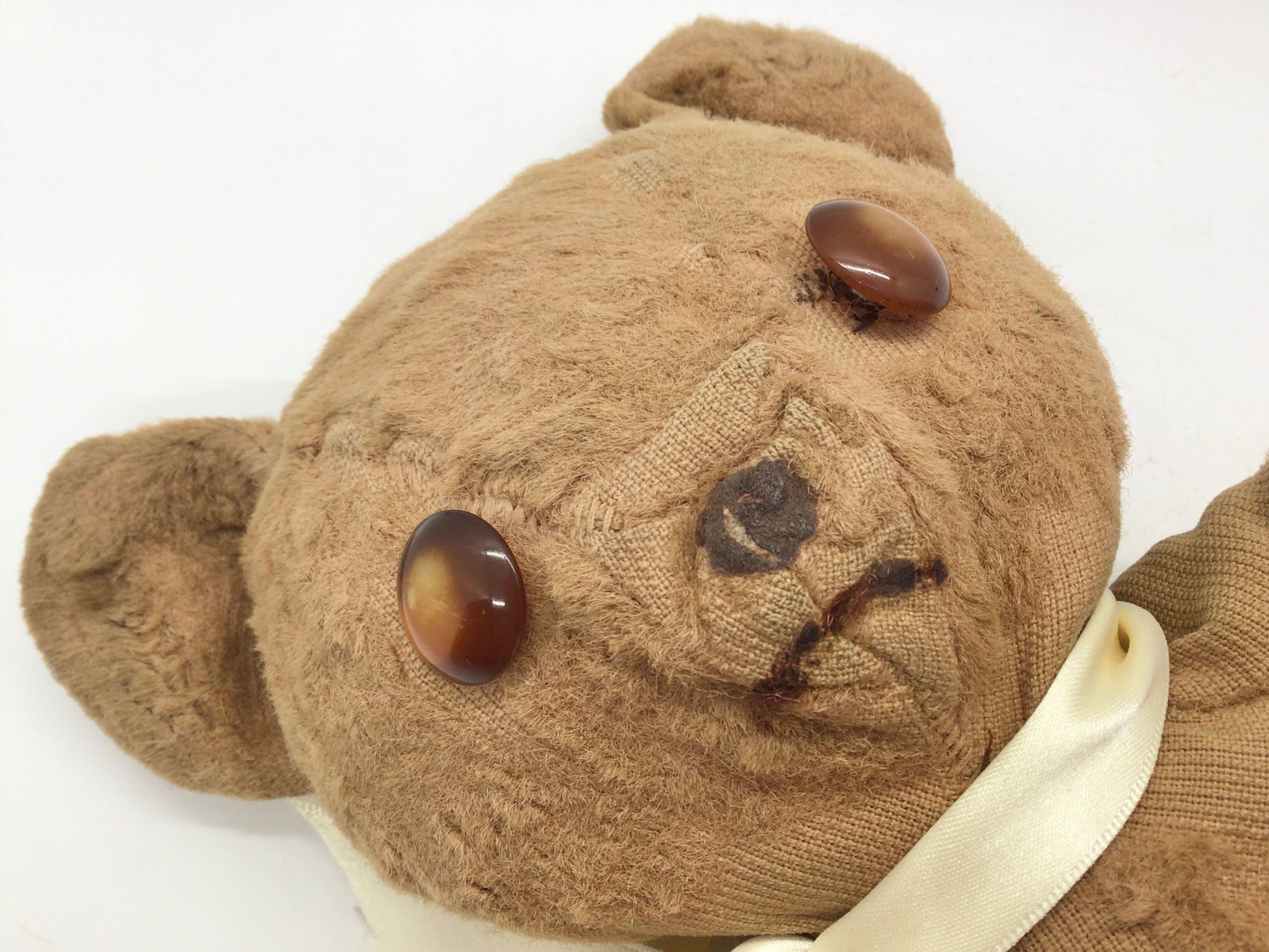 Vintage Very Old Plush 12” Teddy Bear Button Eyes Stuffed Animal