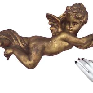 Large Vintage Gold Resin Cherub Angel Shabby Romantic Wall Decor Craft Supply