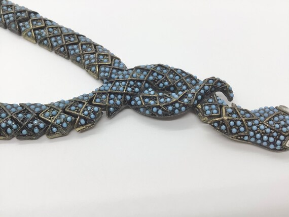 Vintage 90s Articulated Blue Studded Snake Choker… - image 8