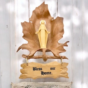 Vintage Mother Mary Wall Decor Bless Our Home Religious Catholic Shabby Small