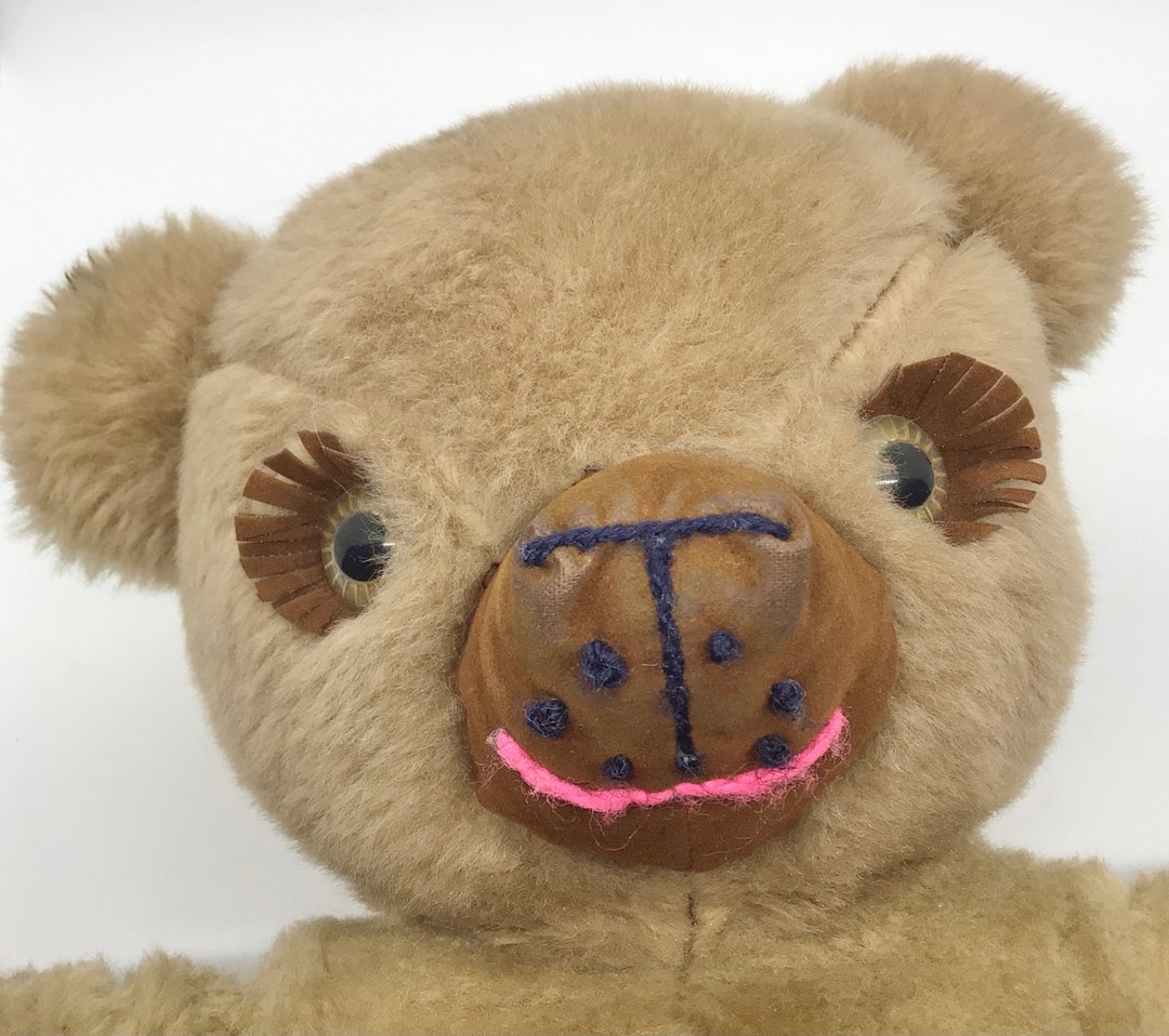 Large Vintage Brown Teddy Bear Plush Cute Eyes Kitsch Kawaii Stuffed ...