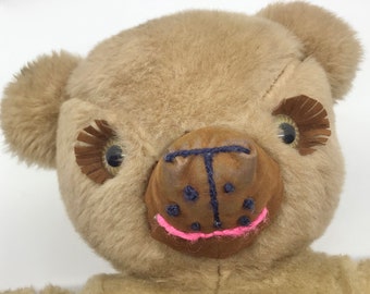 Vintage Brown Teddy Bear Plush: Kitsch Button Eyes, 18 inches