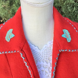 Unisex Vintage 1950s Mexican Tourist Souvenir Red Wool Jacket Medium Large image 6