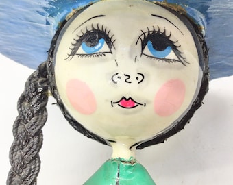 Vintage 1960s Mexican Paper Mache Doll 14 inches Folk Art Mexico