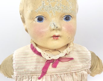 Vintage 1930s Composition Baby Doll Creepy Halloween Prop Victorian Shabby Decor