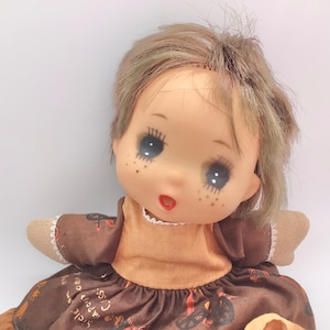 Big Eyed Vintage 1976 Kamar Desiree Small Rubber Cloth Doll French Bicycle Dress
