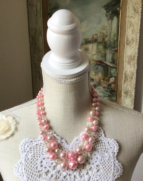 vintage 50s Light Bubblegum Pink Two Strand Plast… - image 6