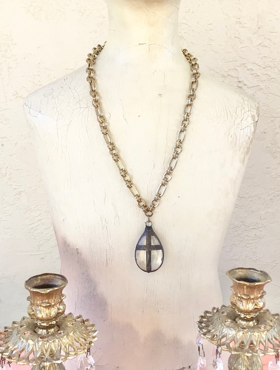 Vintage Chandelier Cross Pendant Chunky Brass Cha… - image 10