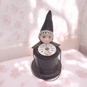 Vintage Pink Black Pierrot Clown Head Assemblage Clock Romantic Decor Odd Weird Oddity Coquette Display