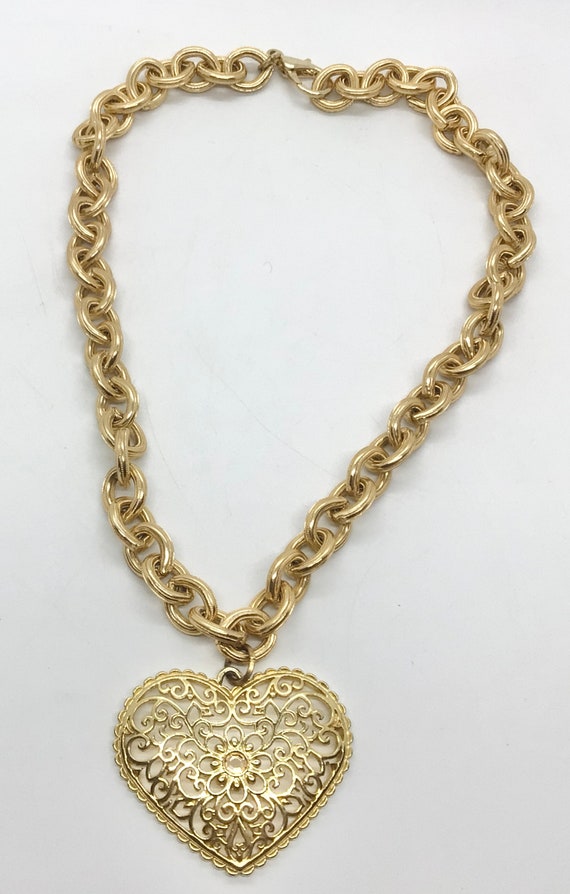 Vintage Gold tone Heart Necklace - image 2