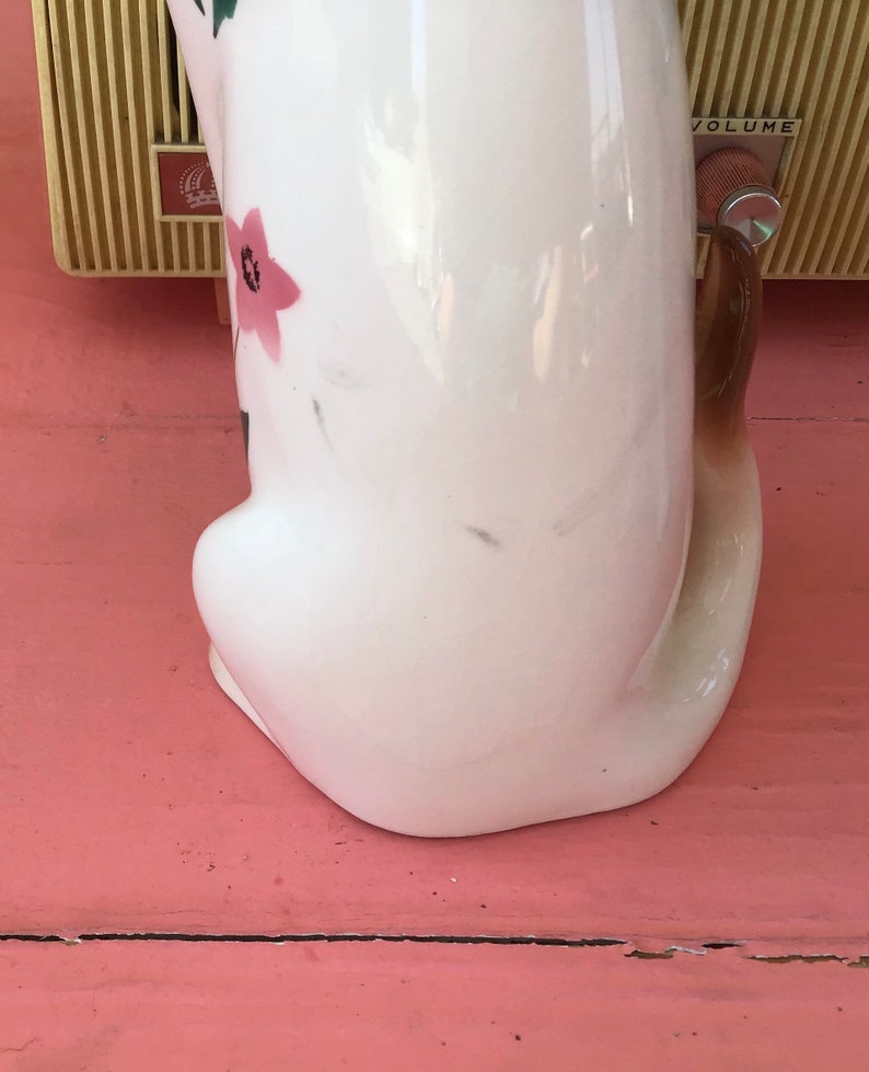 Large Vintage 50s Inarco PAIR of Floral Cats MCM Decor Ceramic Figurines 14 and 13 inches