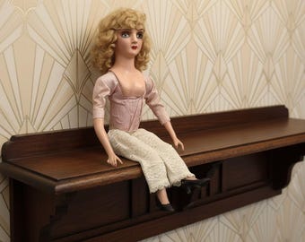 Antique Boudoir Doll Blonde Flapper Lady Doll,  Art Deco Bedroom Shabby Decor, Creepy Chic, Vintage Doll Cloth Body