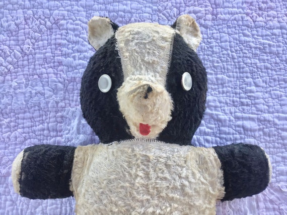 Vintage Playful Panda Bear Plush with Plaid Ball Stewarts Glen