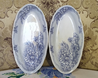 Vintage Floral Porcelain Serving Platters, Set of 2, Ukraine, 1980s