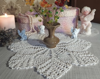 Hand Crocheted Doily, White Cotton Ornamental Mat, Lace Pattern Napkin, White Delicate Doily, Hand Crochet Napkin, Vintage Lace Doily, 11''