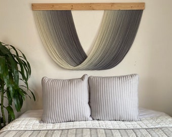 Large Extra Full Gray / Grey Ombré Dip Dye Fiber Art Yarn Wall Hanging