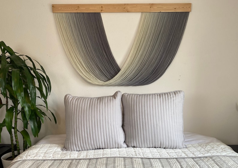 Large Extra Full Gray \/ Grey Ombr\u00e9 Dip Dye Fiber Art Yarn Wall Hanging