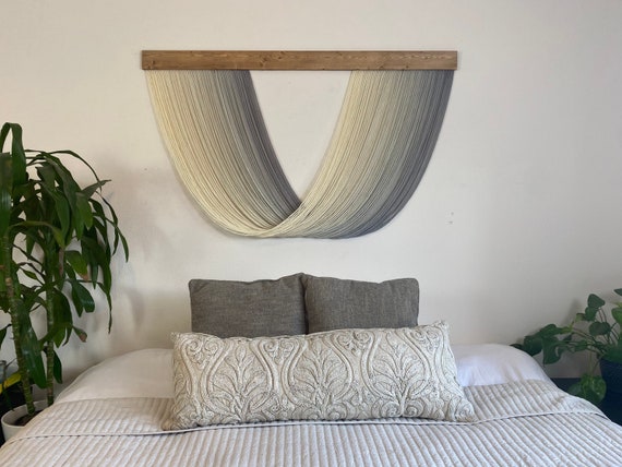 Large Extra Full Light Gray Ombr Dip Dye Wall Hanging Fiber Art