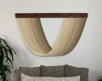 Large Extra Full Dip Dye Wall Hanging Fiber Art Tapestry in Tan / Neutral Ombré