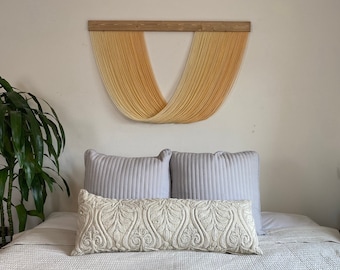 Medium Size Sunshine Orange Yellow Ombré Dip Dye Wall Hanging Fiber Art Tapestry