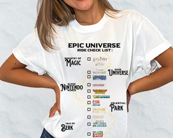 Epic Universe Ride Checklist T-Shirt: Theme Park Vacation Tee