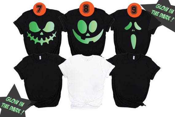 Spooky Face Halloween Tshirt - Dark Green Glow Face Tee Spooky Face Halloween Tshirt - Dark Green Glow Face Tee