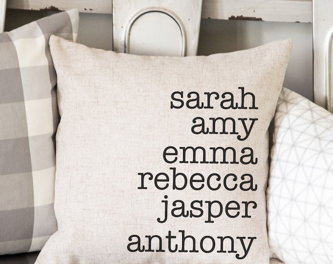 Personalized Family Name Throw Pillow Case, Customize Pillow with Kids Name 18X18 Pillow Cover, Custom Mothers Day Gift for Mom Grandma Gift