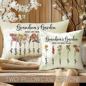 Personalized Pillow Cover for Grandma Mom, Custom Cotton Throw Pillow Case with Grandkids Names, Grandma Gift for Mother’s Day Birthday