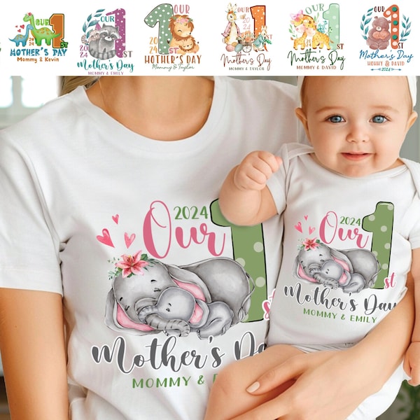 Our First Mother's Day Matching Tee Baby Onesie | Custom 1st Mother's Day Shirt | Baby and Mommy Set Gifts | Matching Mom and Baby Bodysuit