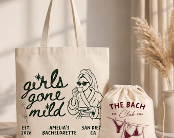 Girls Gone Mild Custom Bachelorette Bag, Beach Bachelorette Party Tote Bag, Hangover Kit Weekend Girl Night Drawstring Bag, Bridesmaid Favor