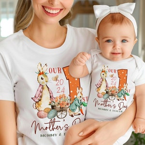 Our First Mother's Day Matching Tee Baby Onesie Custom 1st Mother's Day Shirt Baby and Mommy Set Gifts Matching Mom and Baby Bodysuit image 4