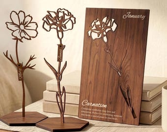 Wood Birth Month Flower, Gift for Moms Garden, Personalized Gift for Mothers Day Gifts, Custom Birth Flower Gift, Gift For Her Birthday Gift