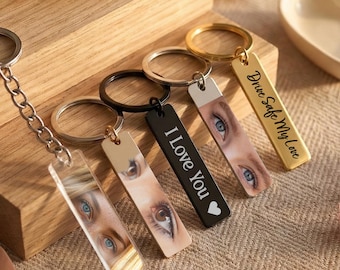 Custom Eye Photo Keychain Personalized Gifts for Him, Stainless Steel Keychain, Boyfriend Gifts for Him,  Long-Distance Relationships Gift