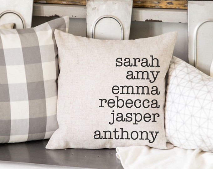 Personalized Family Name Throw Pillow Case | Customize with Names Housewarming Cover Gift | 18X18 Covers Gifts | Christmas Gifts for Mom