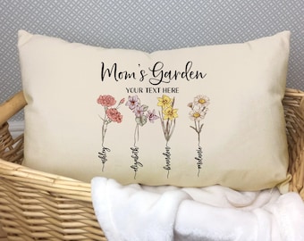 Mom's Garden, Grandmas Garden w/ Names, Personalized Gifts for Mom, Mother's Day Gifts, Birth Flower Mom Gifts, Mama Pillow Cover Kids Names