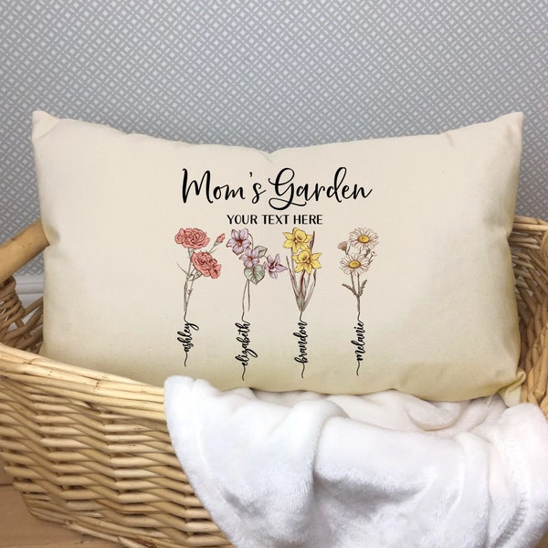 Mom's Garden, Grandmas Garden w/ Names, Personalized Gifts for Mom, Mother's Day Gifts, Birth Flower Mom Gifts, Mama Pillow Cover Kids Names