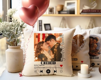 Custom Couple Photo, Personalized Couple Music Gifts, Custom Family Name Throw Pillow Case, Valentines Gifts for Couple, Long Distance Gift